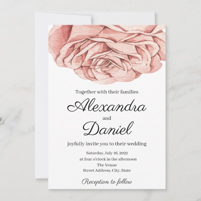 Faire-part de mariage Rose moderne (Devant)
