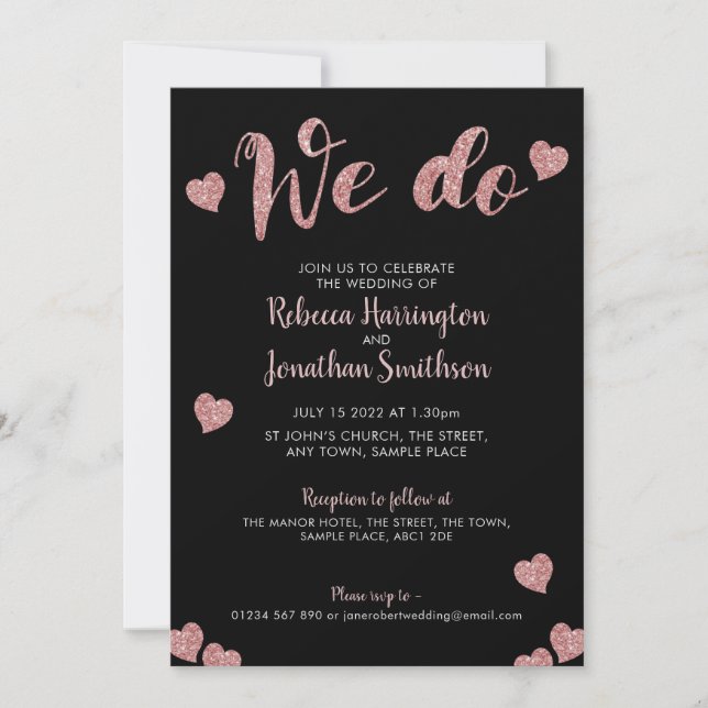 faire-part de mariage rose noir (Devant)