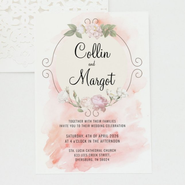 Faire-part de mariage rose pâle à la couronne (Créateur téléchargé)
