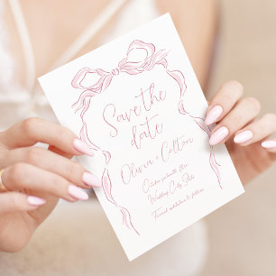 Faire-part de mariage rose pastel élégant à nœud p