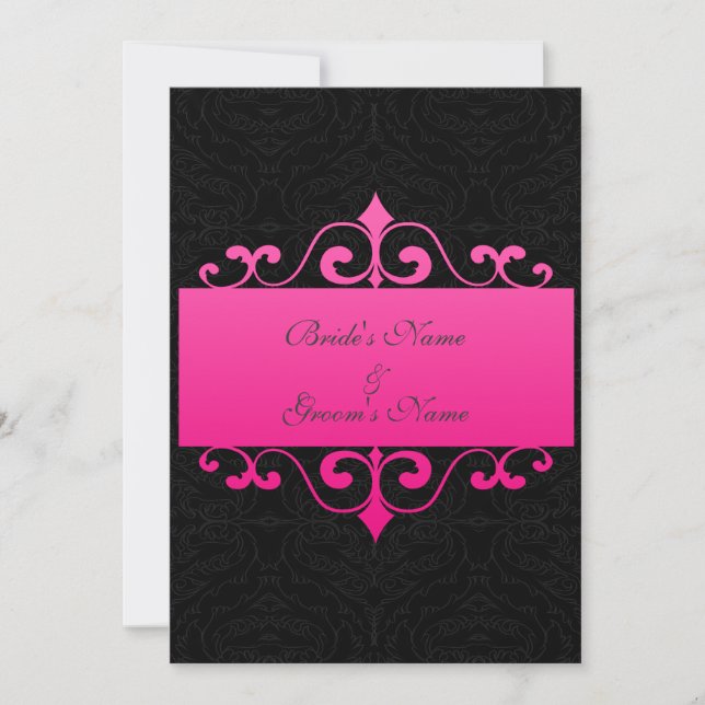 Faire-part de mariage - Rose pastel sur Damas noir (Devant)