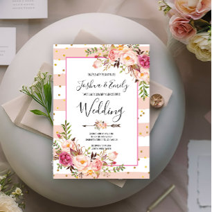 Faire-part de mariage rose Peony Floral Or