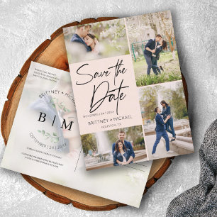 Faire-part de mariage rose poudré en lettres manus