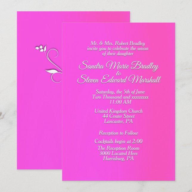 Faire-part de mariage rose rayonnant 5 po x 7 po (Devant / Derrière)