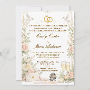 Faire-Part de Mariage Rose Romantique & Colombe