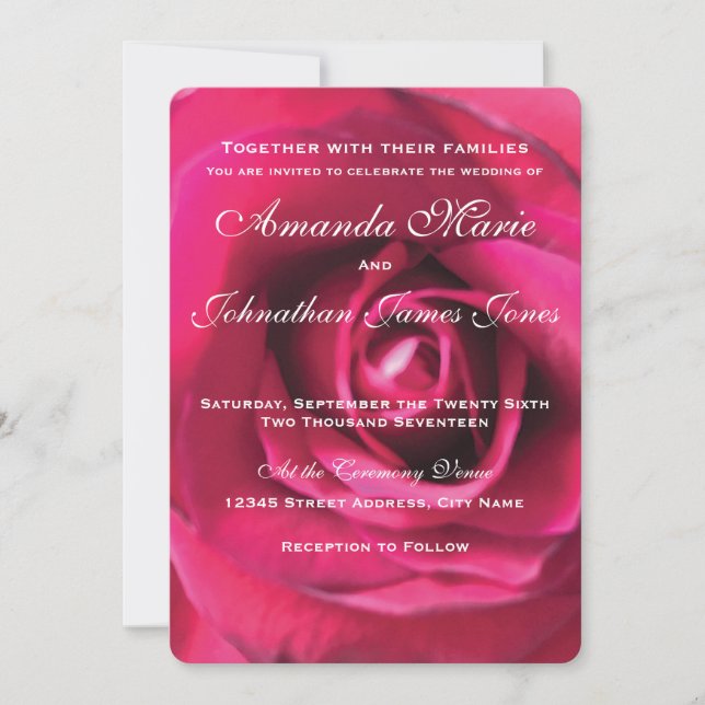 Faire-part de mariage rose rose (Devant)