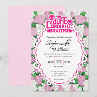 Faire-part de mariage Rose rose et blanc - Lettres