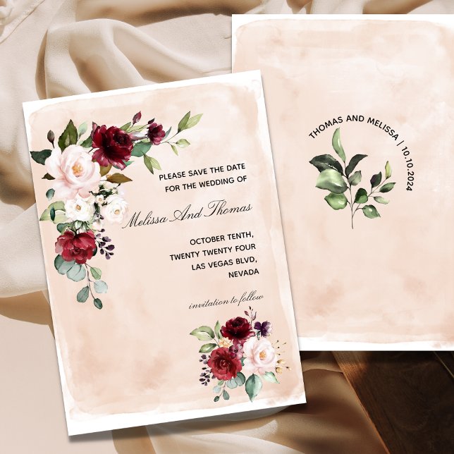 Faire-part de Mariage Rose Rouge Bourgogne (Créateur téléchargé)