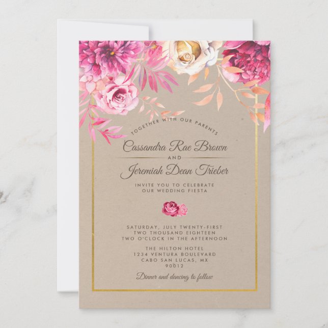 Faire-part de mariage rose rustique (Devant)