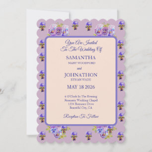 Faire-part de mariage rose Shabby Chic Fleur Pansy