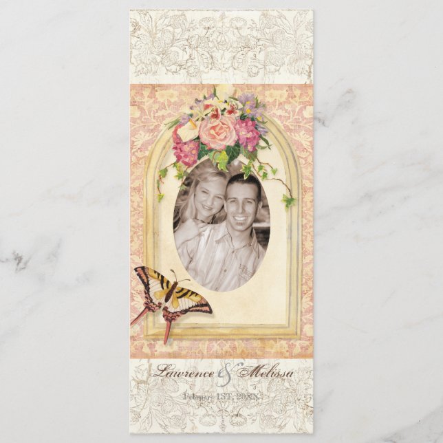 Faire-part de mariage rose victorien Antiqued (Devant)