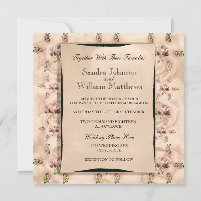 Faire-part de mariage Rose vintage (Devant)