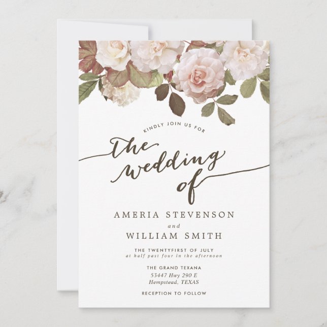 Faire-part de mariage Rose vintage (Devant)