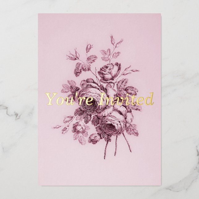 Faire-part de mariage Rose vintage (Recto)