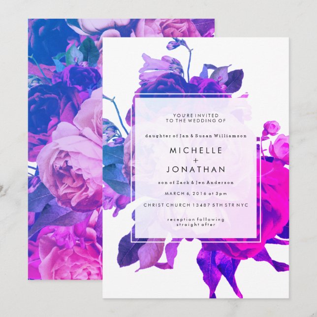 Faire-part de mariage Roses de Miami moderne (Devant / Derrière)