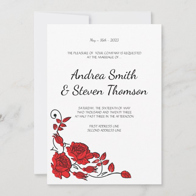 Faire-part de mariage Roses Rouges. Floral (Devant)