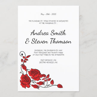 Faire-part de mariage Roses Rouges. Floral