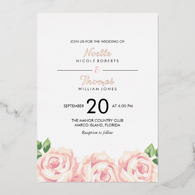 Faire-part de mariage Roses vintages (Recto)
