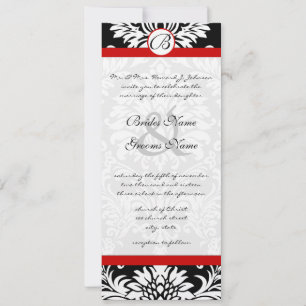 Faire-part de mariage rouge à molette noire Damask