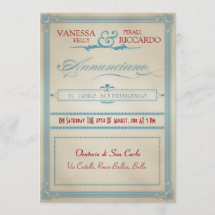 Faire-part de mariage rouge blanc et bleu italien