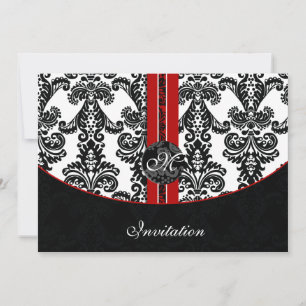 faire-part de mariage rouge damassé