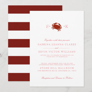 Faire-part de mariage rouge de blanc du crabe  
