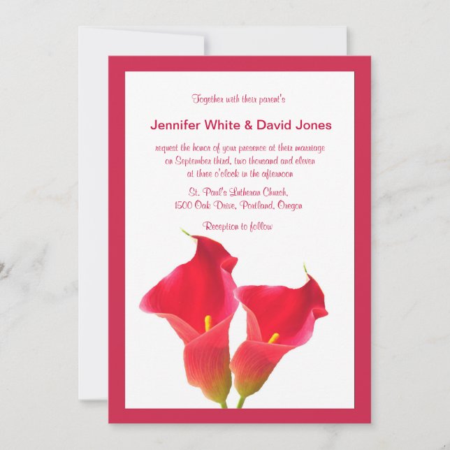 Faire-part de mariage rouge de Calla Lily (Devant)