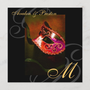 Faire-part de mariage rouge de remous de masque de