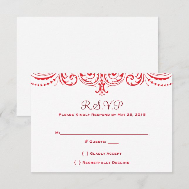 Faire-part de mariage rouge et blanc (Devant / Derrière)