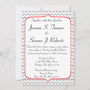 Faire-part de mariage rouge et gris de Chevron