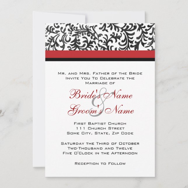 Faire-part de mariage rouge et noir (Devant)