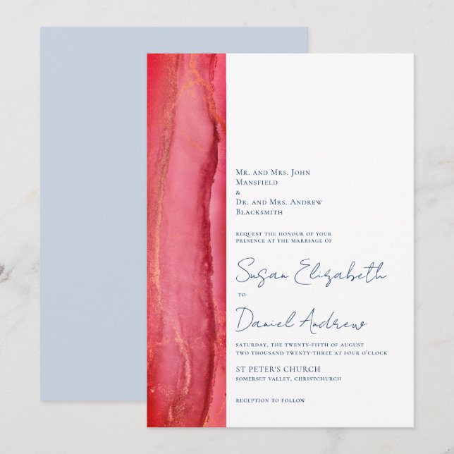 Faire-part de mariage rouge rose vif (Devant / Derrière)