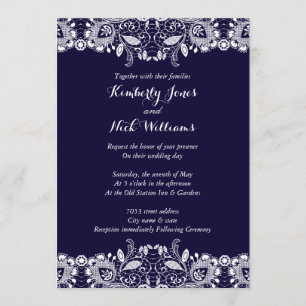 Faire-part de mariage Royal Blue en dentelle blanc