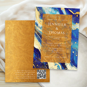 Faire-part de mariage Royal Blue Gold avec code QR