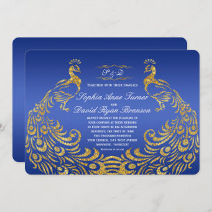 Faire-part de mariage Royal Blue Gold Peacock