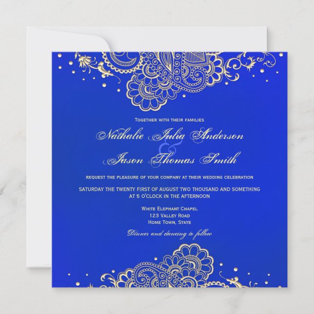 Faire-part de mariage Royal Blue Henna Lace Navy (Devant)