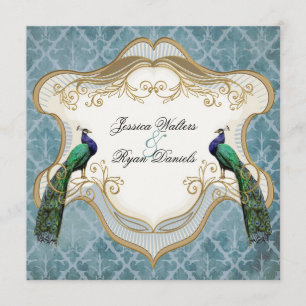 Faire-part de mariage royal de bleu de paon