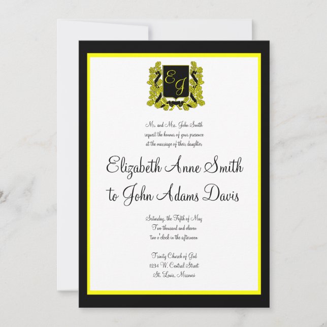 Faire-part de mariage royal noir et or (Devant)