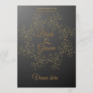 Faire-part de mariage royal noir et or élégant