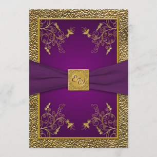 Faire-part de mariage Royal Purple et Gold Monogra