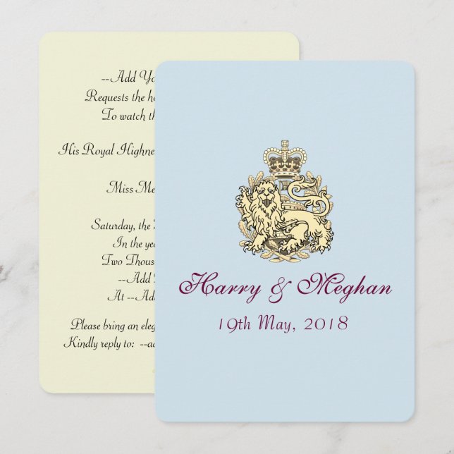Faire-part de mariage royal snob de Harry Meghan (Devant / Derrière)