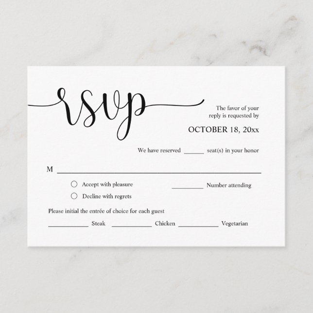 Faire-part de mariage RSVP, Carte des options de r (Devant)