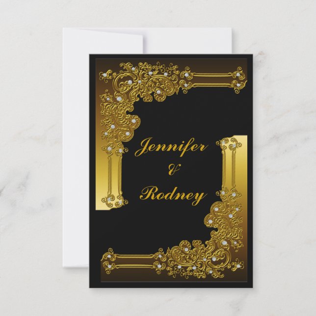 Faire-part de mariage RSVP noir et or (Devant)