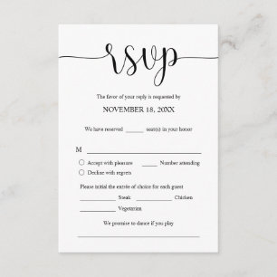 Faire-part de mariage RSVP Répondre, Carte des opt