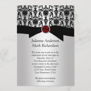 Faire-part de mariage Rubis Damassé Argent Noir