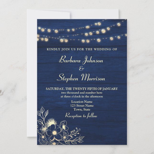 Faire-part de mariage Russe Navy Blue String Lumiè (Devant)