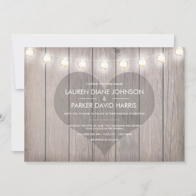 Faire-part de mariage rustique à coeur tendu (Devant)