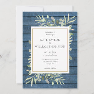 Faire-part de mariage rustique bleu marine avec ve