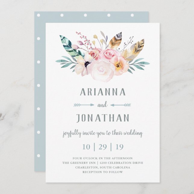 Faire-part de mariage rustique Boho (Devant / Derrière)