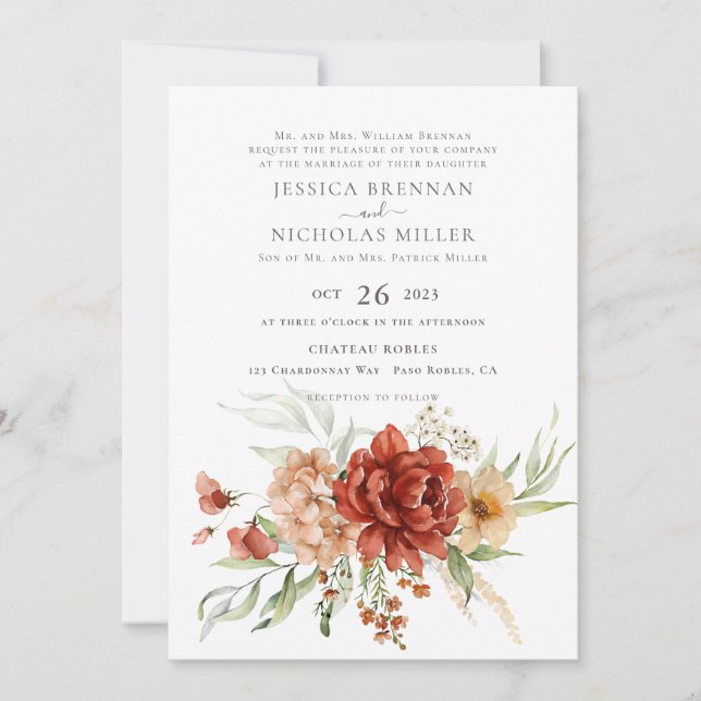 Faire-part de mariage Rustique Boho Fall Flowers (Devant)
